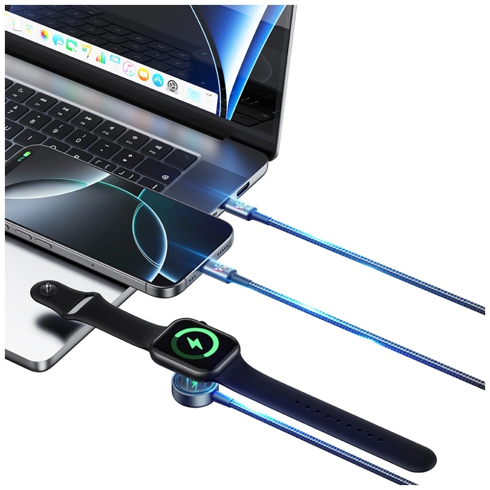 Kabel USAMS Huan Series SJ754 3w1 72W USB-C / USB-C 60W, USB-C 12W + ładowarka do zegarka 2.5W tarnish