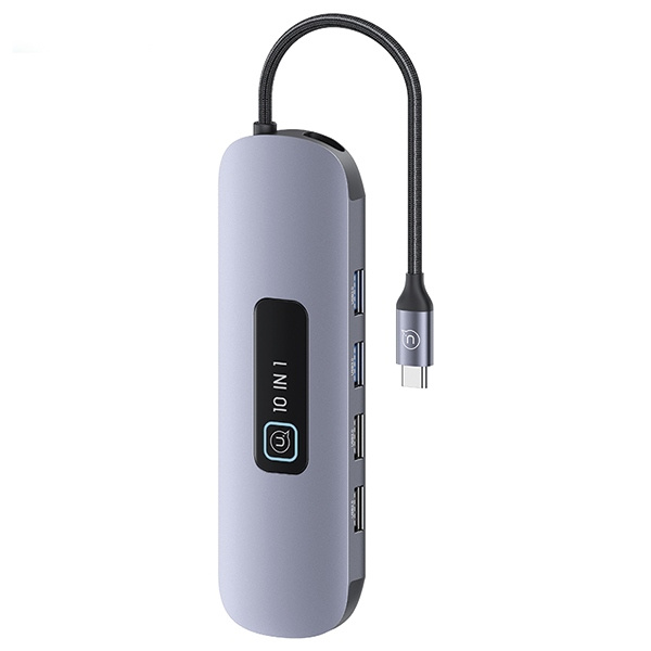 USAMS US-SJ644 HUB 10w1 USB-C / 3xUSB-A 3.0,TF,SD,USB-C,HDMI,RJ45,VGA PD100W tarnish