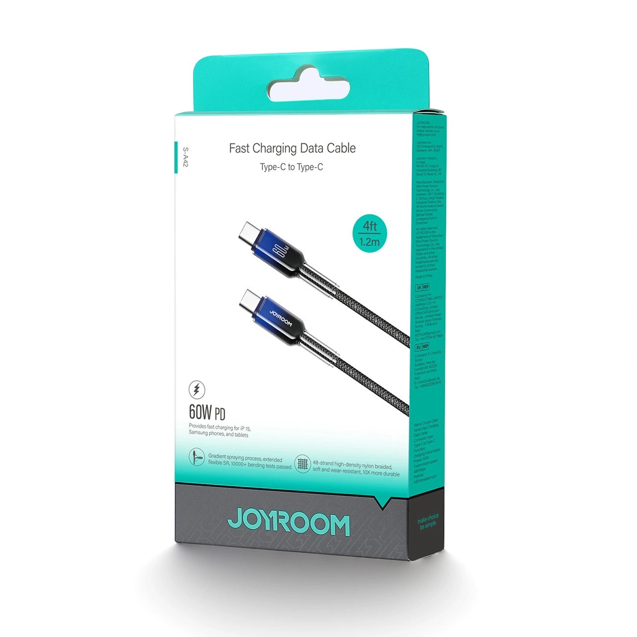 Joyroom S-A42 Crystal-Clear Series 60W USB-C / USB-C cable 1.2m black