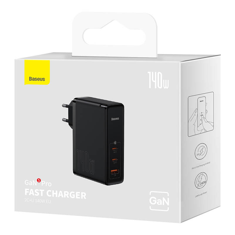 Baseus Wall Charger GaN5 Pro 2xUSB-C + USB, 140W (black)