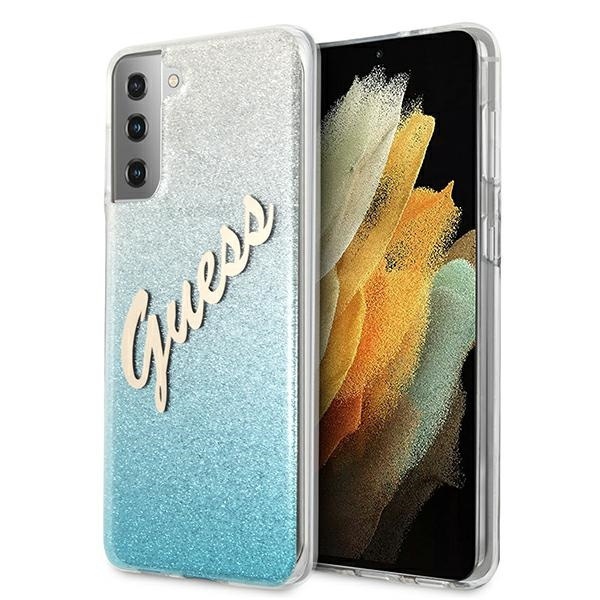 Guess GUHCS21MPCUGLSBL Samsung Galaxy S21+ Plus blue hardcase Glitter Gradient Script