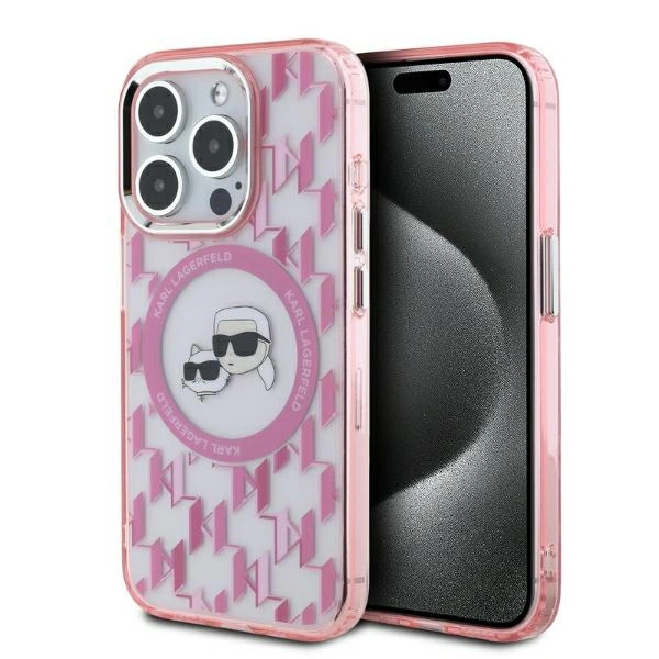 Karl Lagerfeld KLHMP15LHMCKMHP Apple iPhone 15 Pro IML Monogram Karl&Choupette Head MagSafe pink