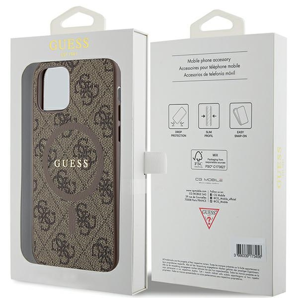 Guess GUHMP12MG4GFRW Apple iPhone 12 / 12 Pro hardcase 4G Collection Leather Metal Logo MagSafe brown