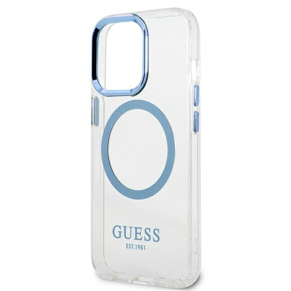 Guess GUHMP13LHTRMB Apple iPhone 13 Pro blue hard case Metal Outline Magsafe