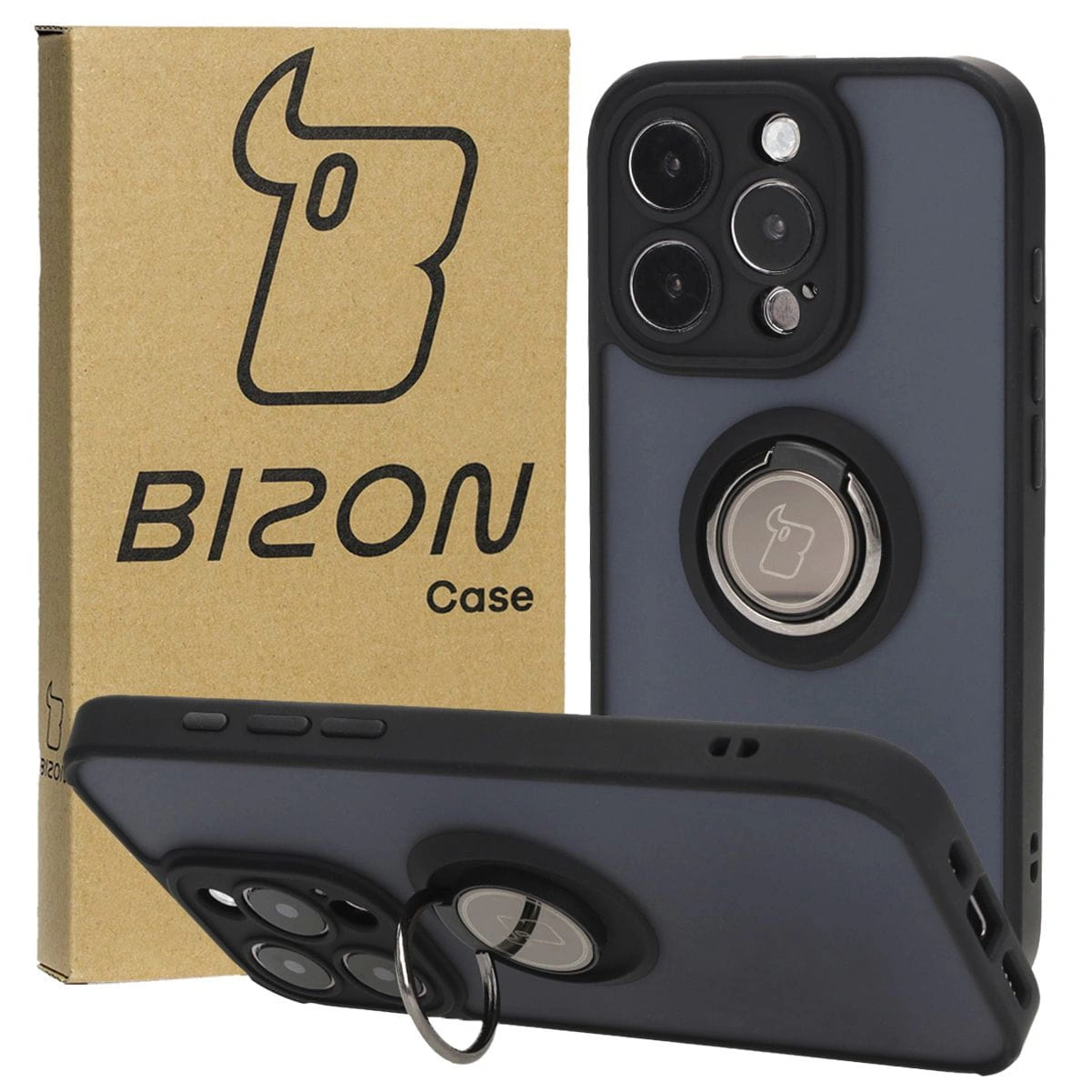Bizon Case Hybrid Ring Apple iPhone 15 Pro smoky with a black frame