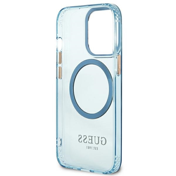 Guess GUHMP13LHTCMB Apple iPhone 13 Pro blue hard case Gold Outline Translucent MagSafe