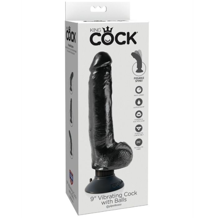 KING COCK 23 CM VIBRATING COCK WITH BALLS BLACK