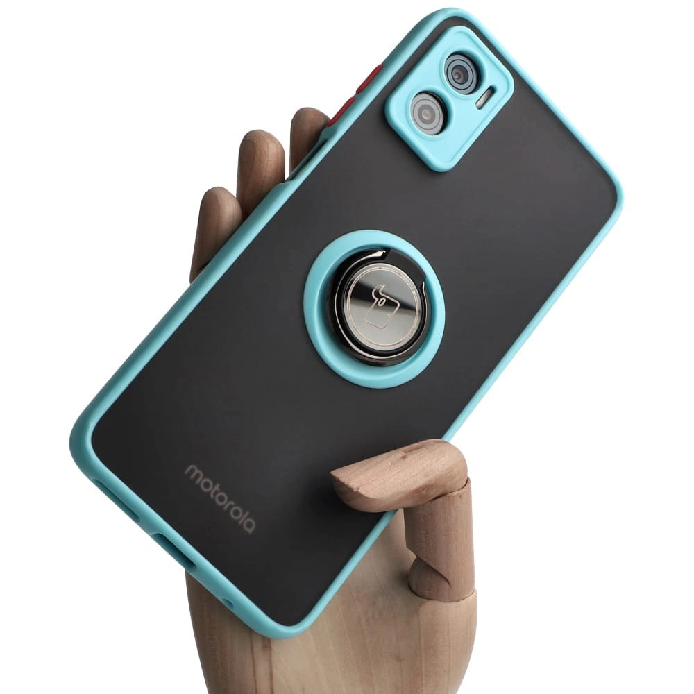 Bizon Case Hybrid Ring Motorola Moto E22 / E22i smoky with a light blue frame