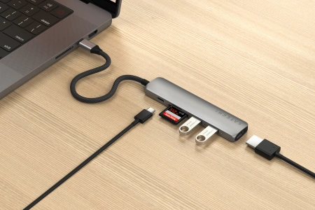 Satechi 6-in-1 HUB USB-C Slim Multiport Adapter USB-C / 2xUSB-A, USB-C, 4K HDMI, card reader space grey