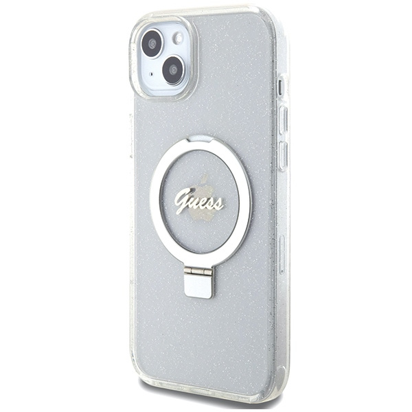 Guess GUHMP15MHRSGSD Apple iPhone 15 Plus / 14 Plus hardcase Ring Stand Script Glitter MagSafe transparent