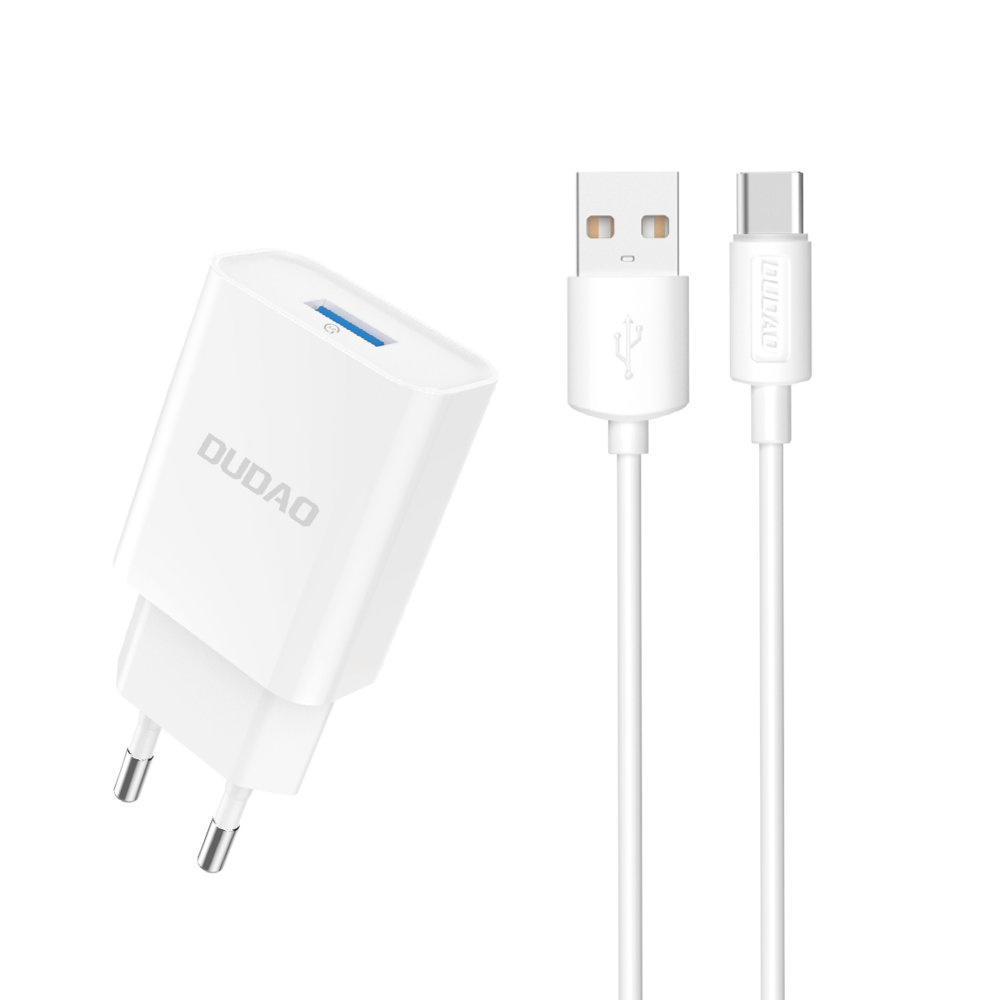 Dudao A4EU wall charger USB-A 2.1A + USB-A / USB-C cable white