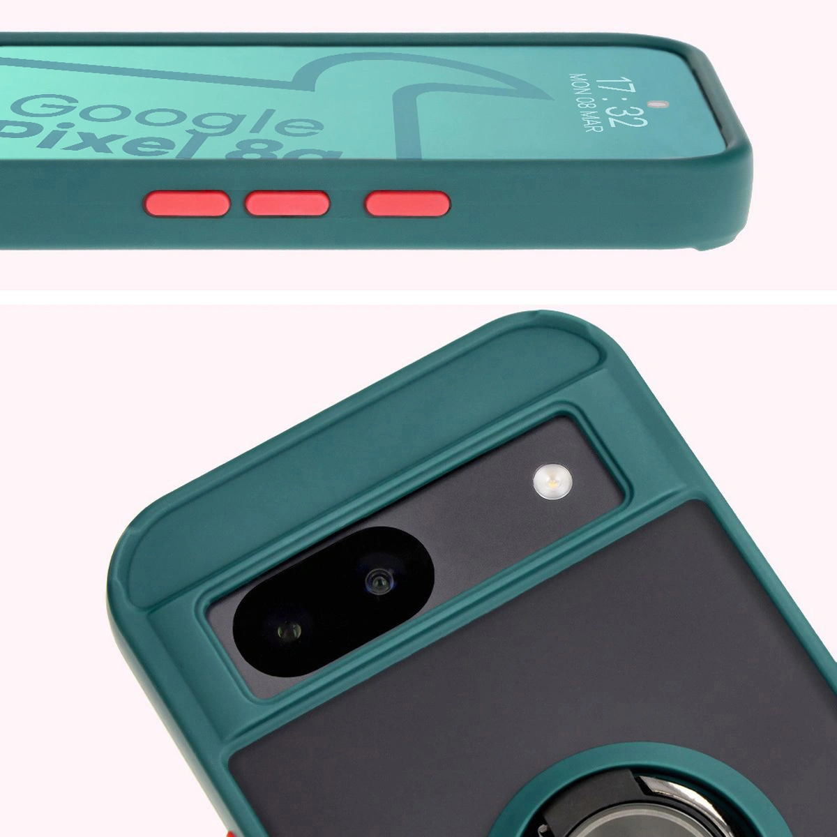 Bizon Case Hybrid Ring Google Pixel 8a smoky with a dark green frame