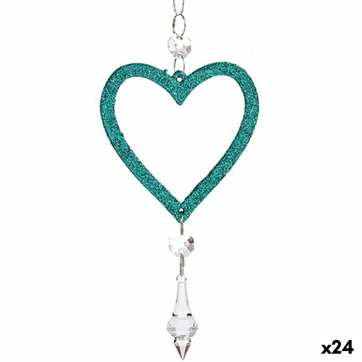 Christmas bauble Heart Green Plastic Glitter 9 x 16 x 2 cm (24 Units)