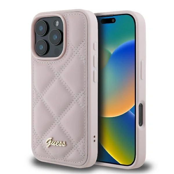 Case Guess GUHCP16LPSQSQSP Apple iPhone 16 Pro hardcase Quilted Metal Logo pink