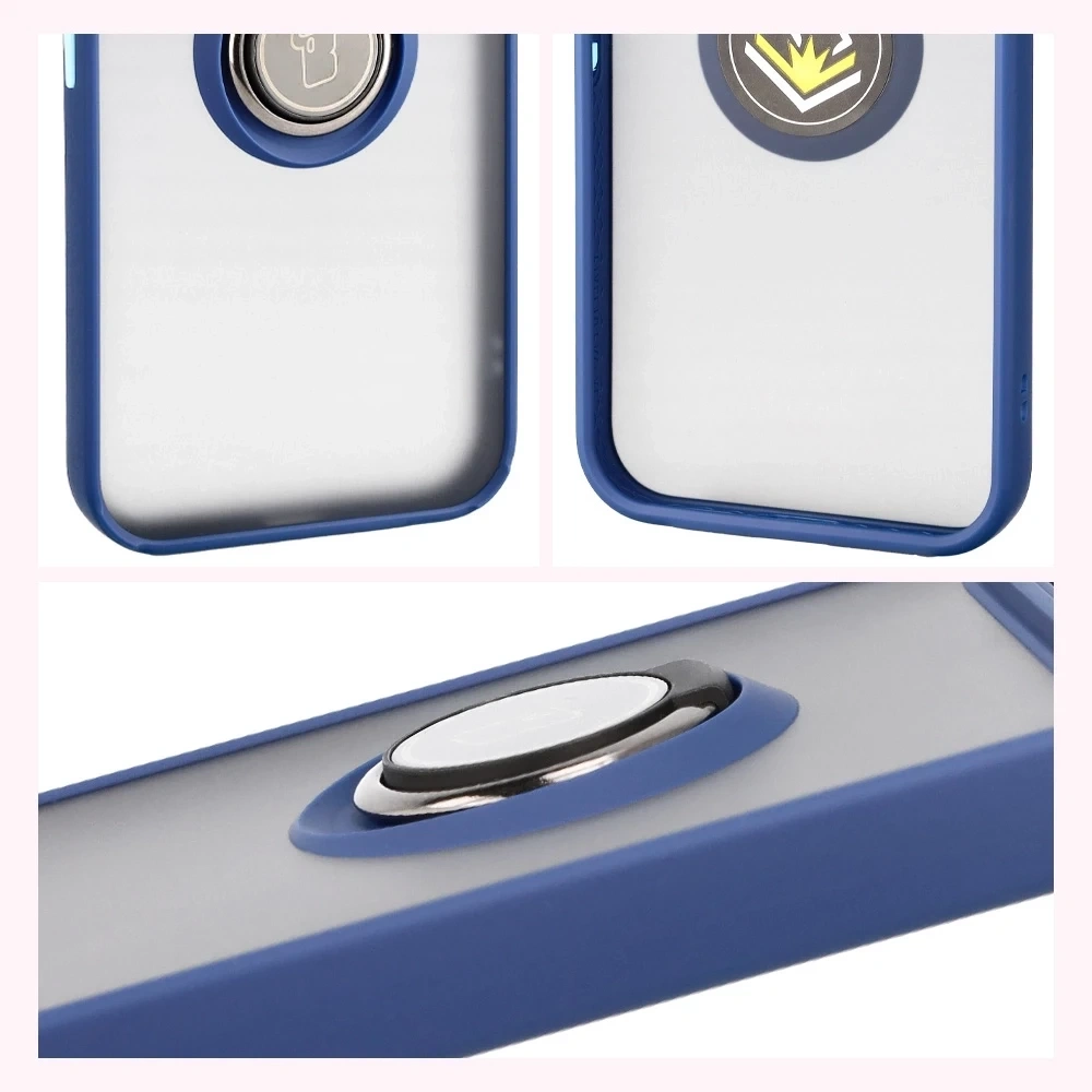 Etui z uchwytem na palec Bizon Case Hybrid Ring do Google Pixel 10 Pro XL przydymione z granatową ramką