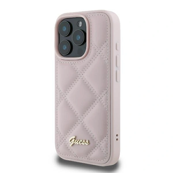 Case Guess GUHCP16LPSQSQSP Apple iPhone 16 Pro hardcase Quilted Metal Logo pink