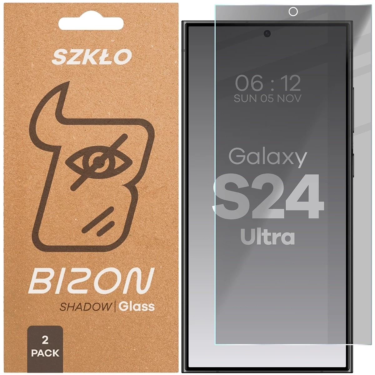 Prywatyzujące szkło hartowane Bizon Glass Clear Shadow do Samsung Galaxy S24 Ultra przyciemniane [2 PACK]