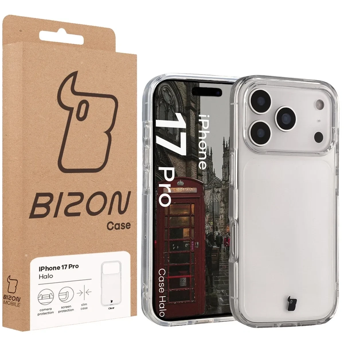 Etui Bizon Case Halo do Apple iPhone 17 Pro przezroczyste