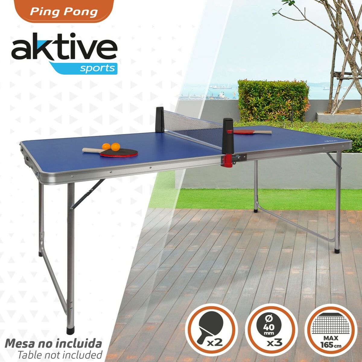 Ping Pong Set with Net Aktive 165 x 19,5 x 5,5 cm (4 Units)