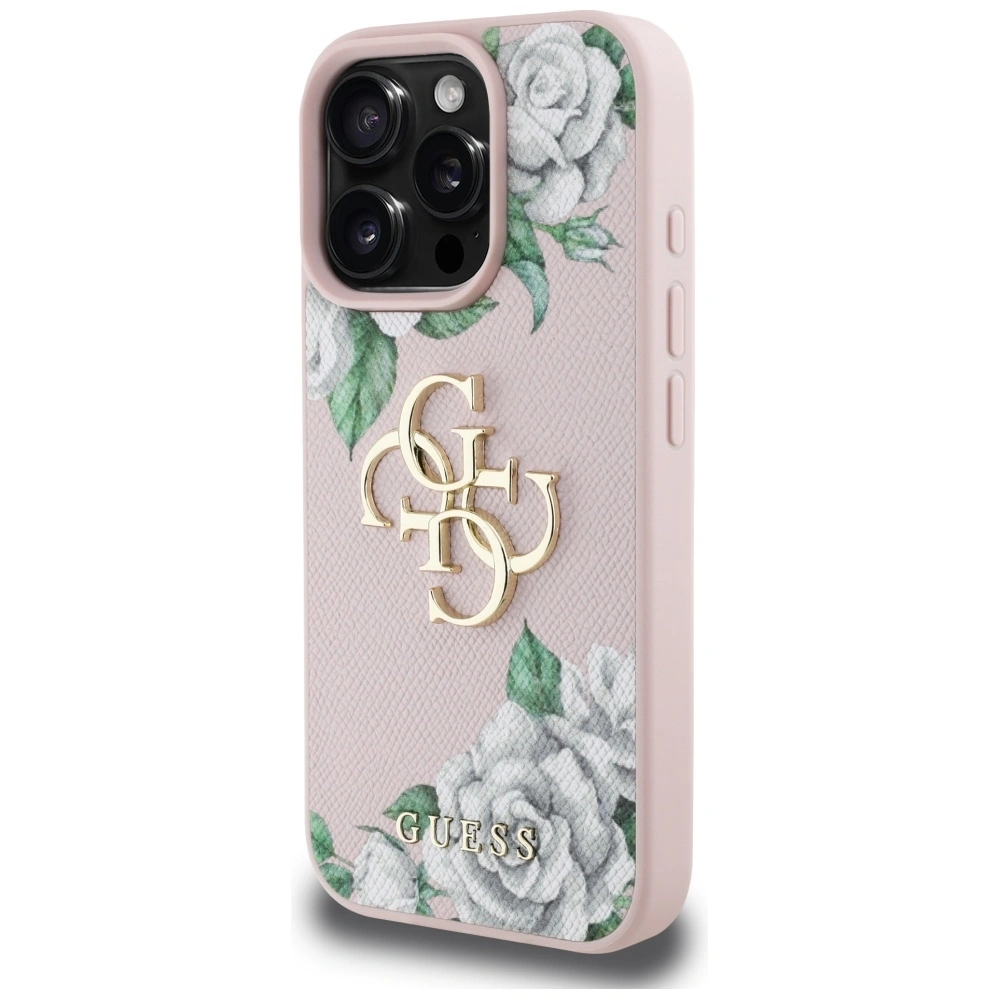 Etui Guess Grained Roses Big 4G logo do Apple iPhone 16 Pro różowy