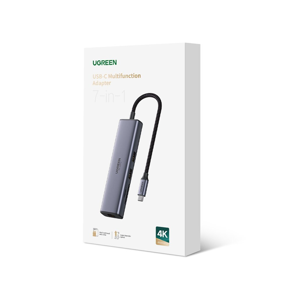 UGREEN CM511 Hub 5w1, USB-C to HDMI 1.4, 3xUSB-A , USB-C, PD, 100W (grey)