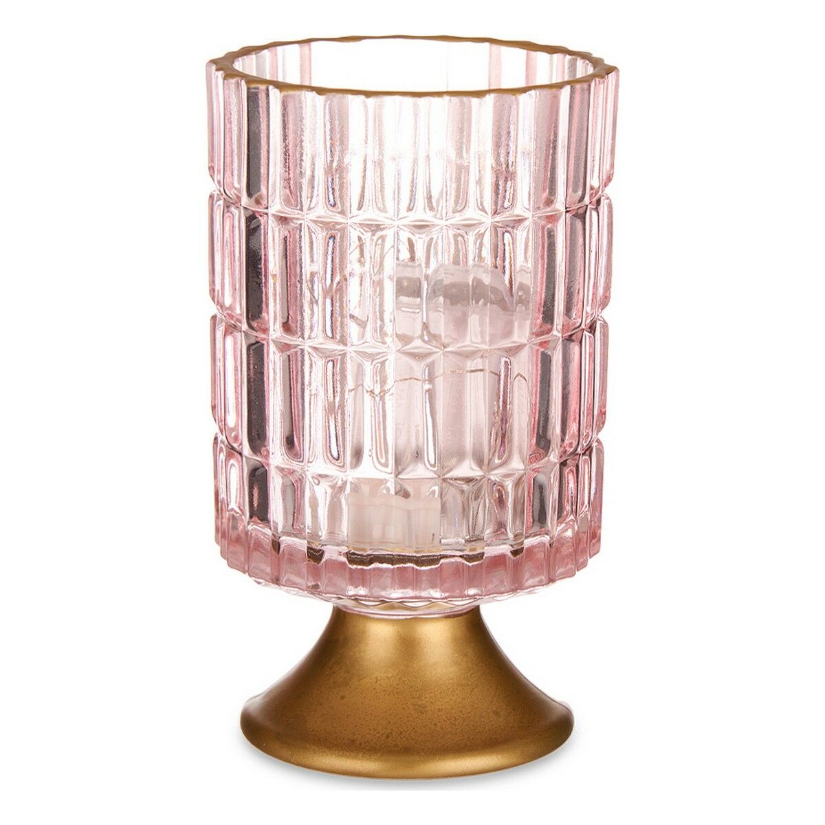 LED-Laterne Streifen Rosa Gold Glas (10,7 x 18 x 10,7 cm)