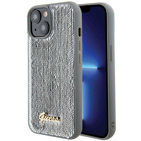 Guess GUHCP15SPSFDGSS Apple iPhone 15 hardcase Sequin Script Metal silver