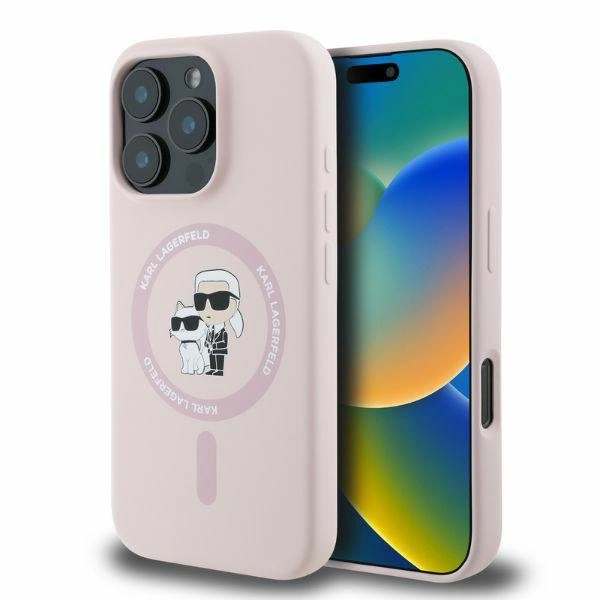 Case Karl Lagerfeld KLHMP16LSCMKCRHP Apple iPhone 16 Pro hardcase Silicone Karl&Choupette Heads Ring MagSafe pink
