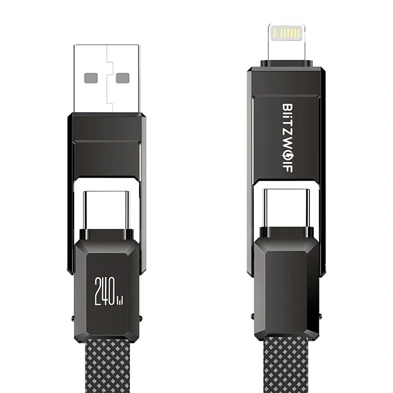 Kabel USB 4w1 Blitzwolf BW-HDC7 USB-A, USB-C / USB-C, Lightning 240W 1.2m (czarny)