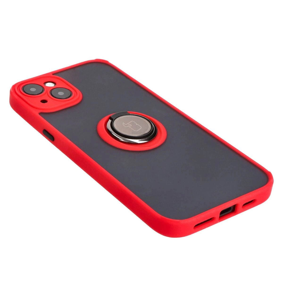 Bizon Case Hybrid Ring Apple iPhone 15 Plus smoky with a red frame