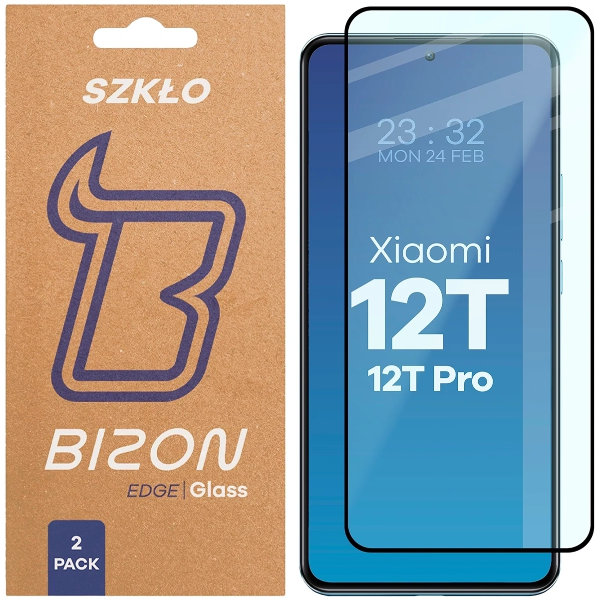 Szkło hartowane Bizon Glass Edge Duo do Xiaomi 12T / 12T Pro czarna ramka [2 PACK]
