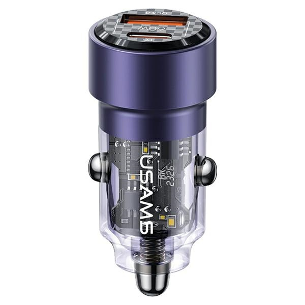 USAMS C39 car charger USB-A, USB-C 60W purple