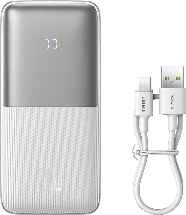 Baseus Bipow Pro powerbank 10000mAh 20W 2x USB-A + USB-C + USB 3A 0.3m cable white