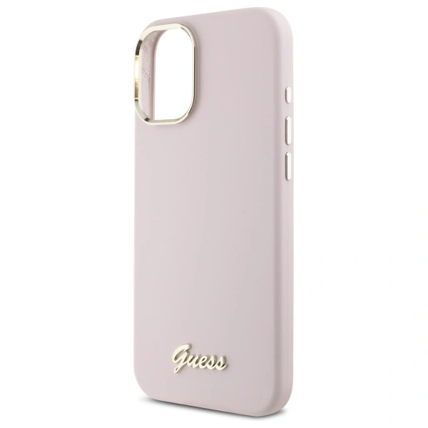 Guess GUHCP16MSMBSLP Apple iPhone 16 Plus hardcase Silicone Script Metal Logo & Frame pink