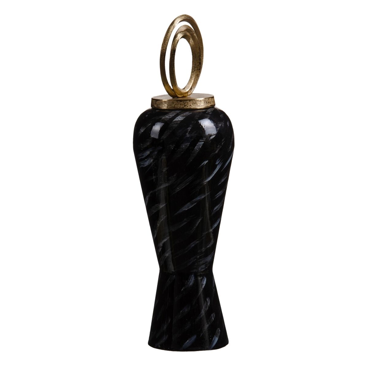 Vase 18 x 18 x 58 cm Kristall Schwarz Gold Metall
