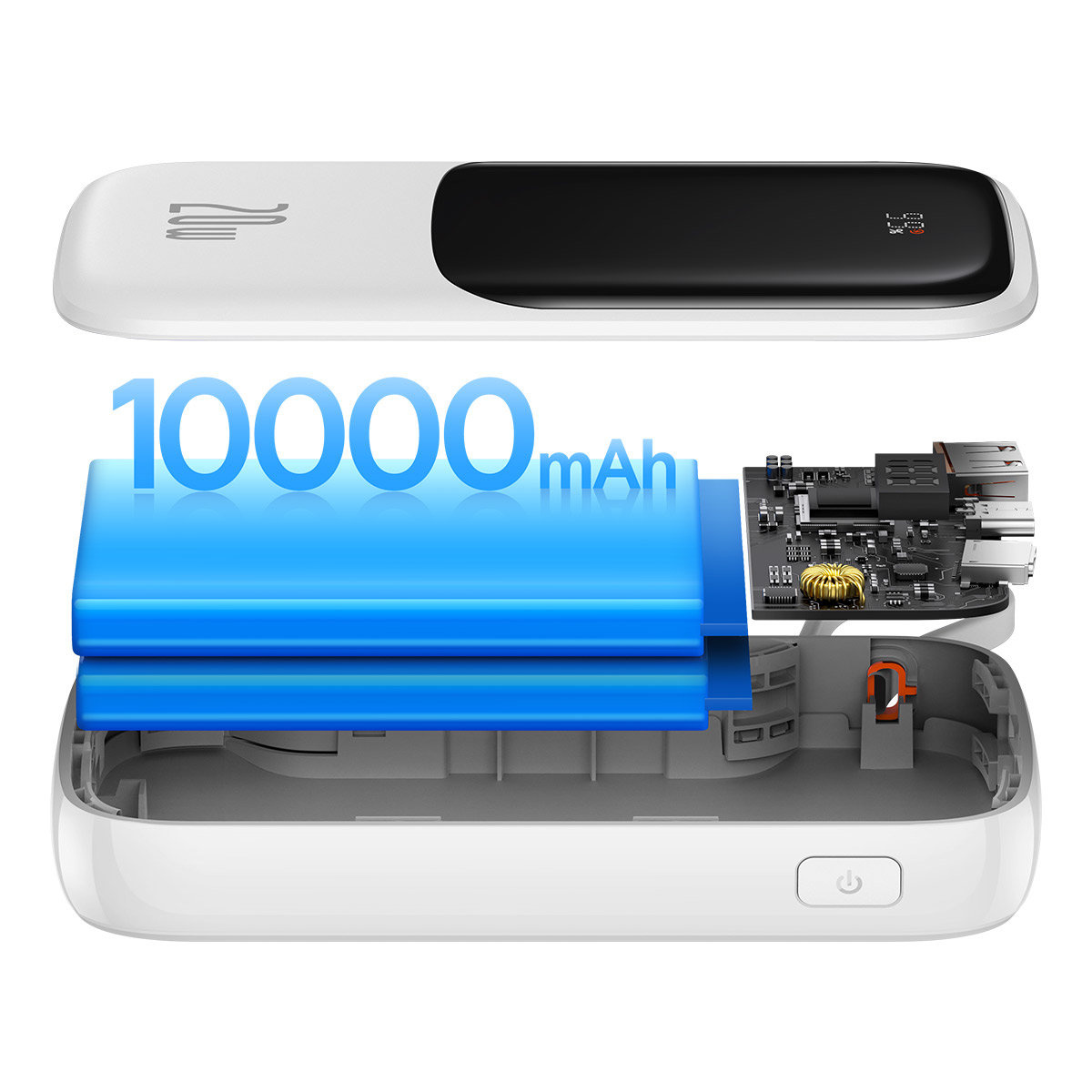 Baseus Qpow Digital Display Power Bank with Fast Charging 10000mAh 20W QC/PD/SCP/FCP with Built-in Lightning Cable White