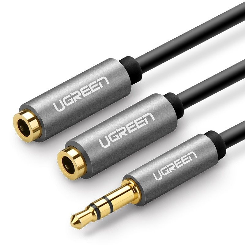 UGREEN AV123 AUX audio splitter 3.5 mm jack cable, 20cm (grey)