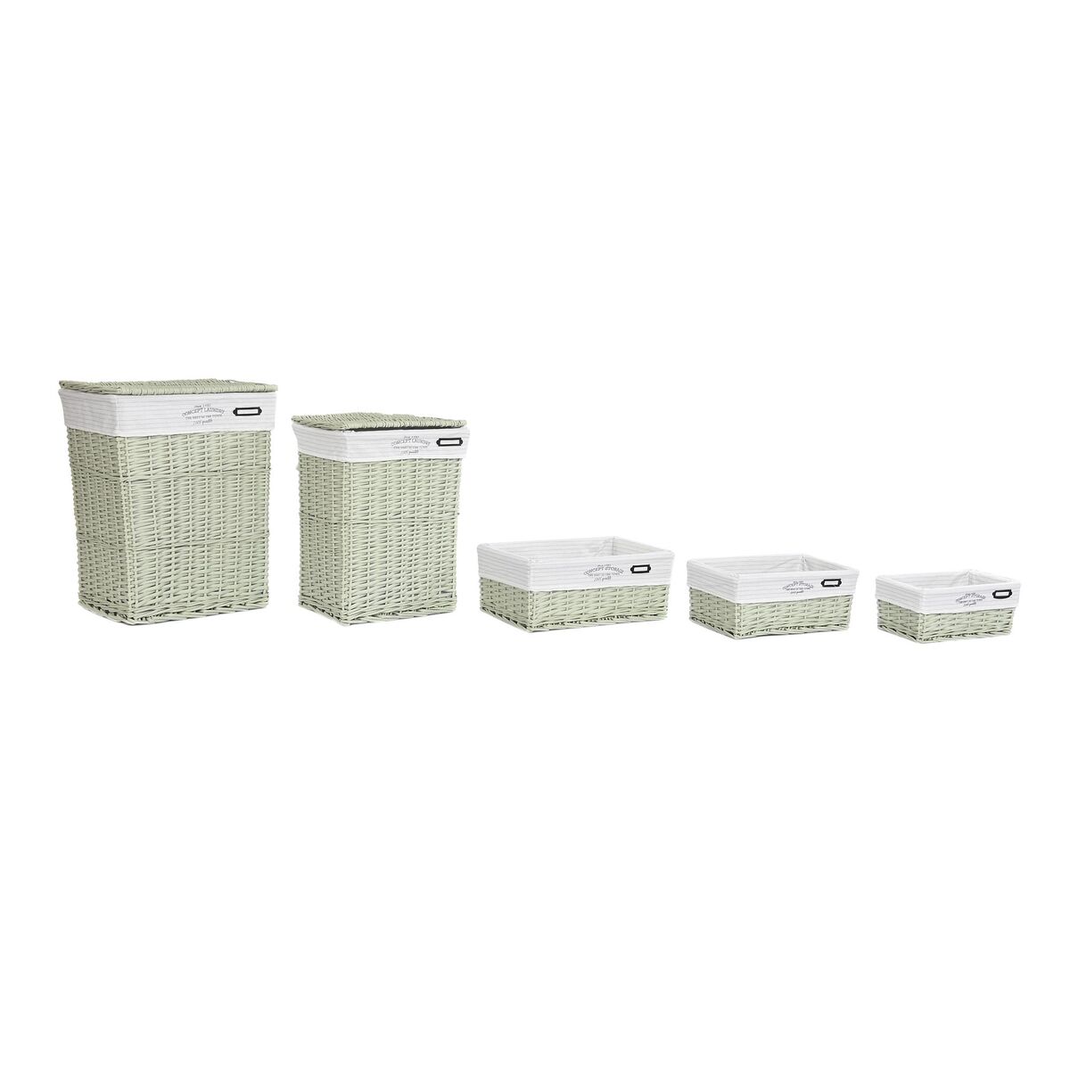 Basket set DKD Home Decor Polyester Green wicker (44 x 34 x 56 cm)