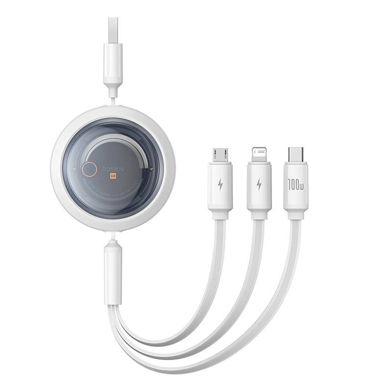 Baseus Free2Draw 3-in-1 cable USB-A / microUSB,Lightning,USB-C, 100W, 1.1 m (white)