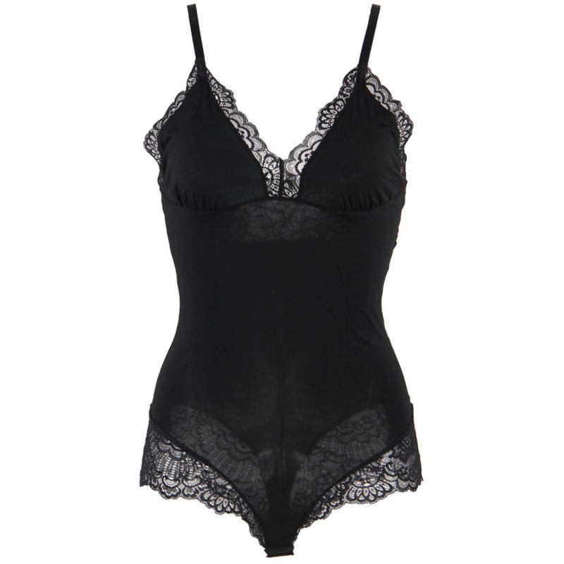 SUBBLIME - BLACK FLORAL LACE DETAIL TEDDY S/M