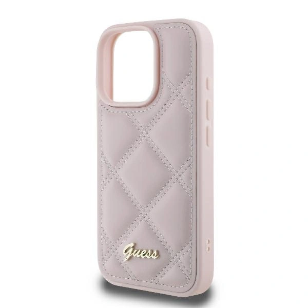 Case Guess GUHCP16LPSQSQSP Apple iPhone 16 Pro hardcase Quilted Metal Logo pink