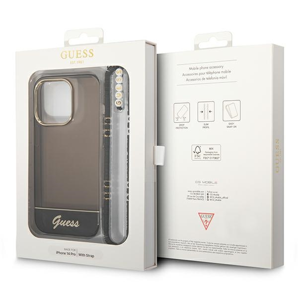 Guess GUHCP14XHGCOHK Apple iPhone 14 Pro Max black hardcase Translucent Pearl Strap