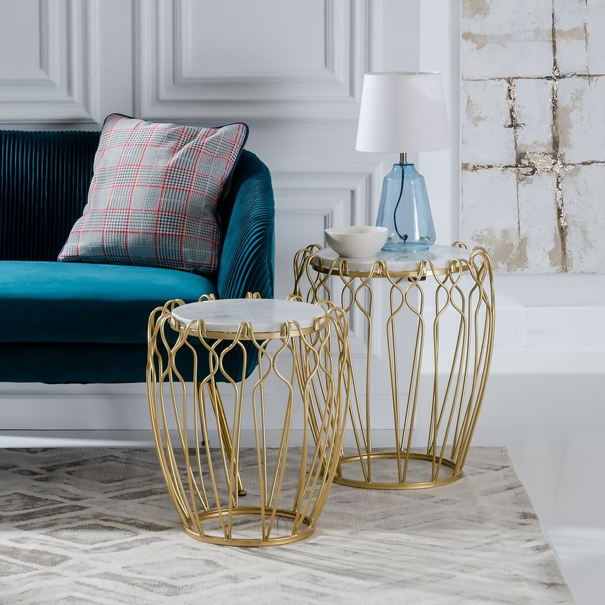 Side table Golden Metal White Marble