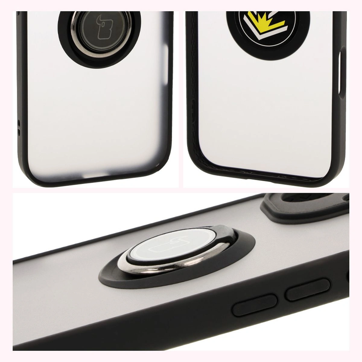 Bizon Case Hybrid Ring Apple iPhone 16 smoky with a black frame