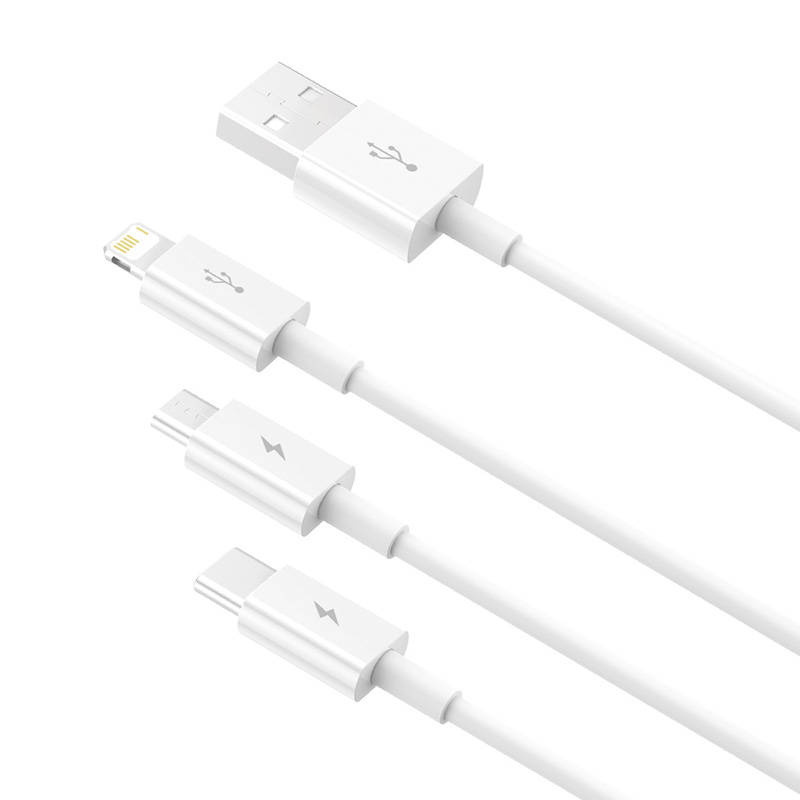 Baseus Superior Data USB-A/microUSB - Lightning - USB-C Cable 3.5A 0.5m (White)