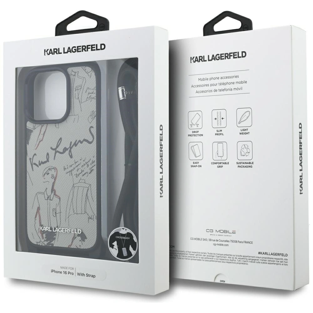 Etui Karl Lagerfeld Crossbody Grained Pattern & Logo do Apple iPhone 16 Pro szary