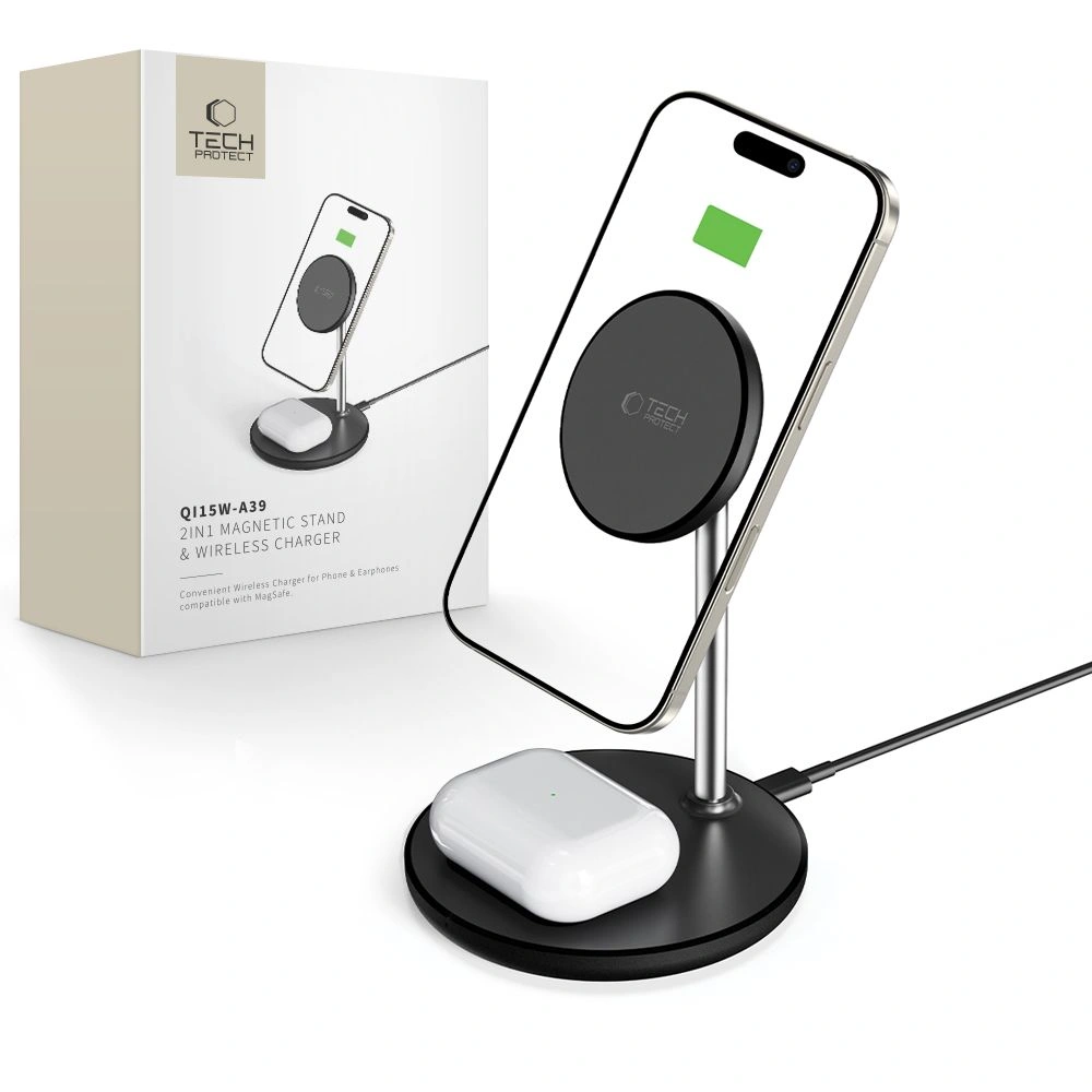 Tech-Protect QI15W-A39 2in1 Magnetic MagSafe Wireless Charger Black