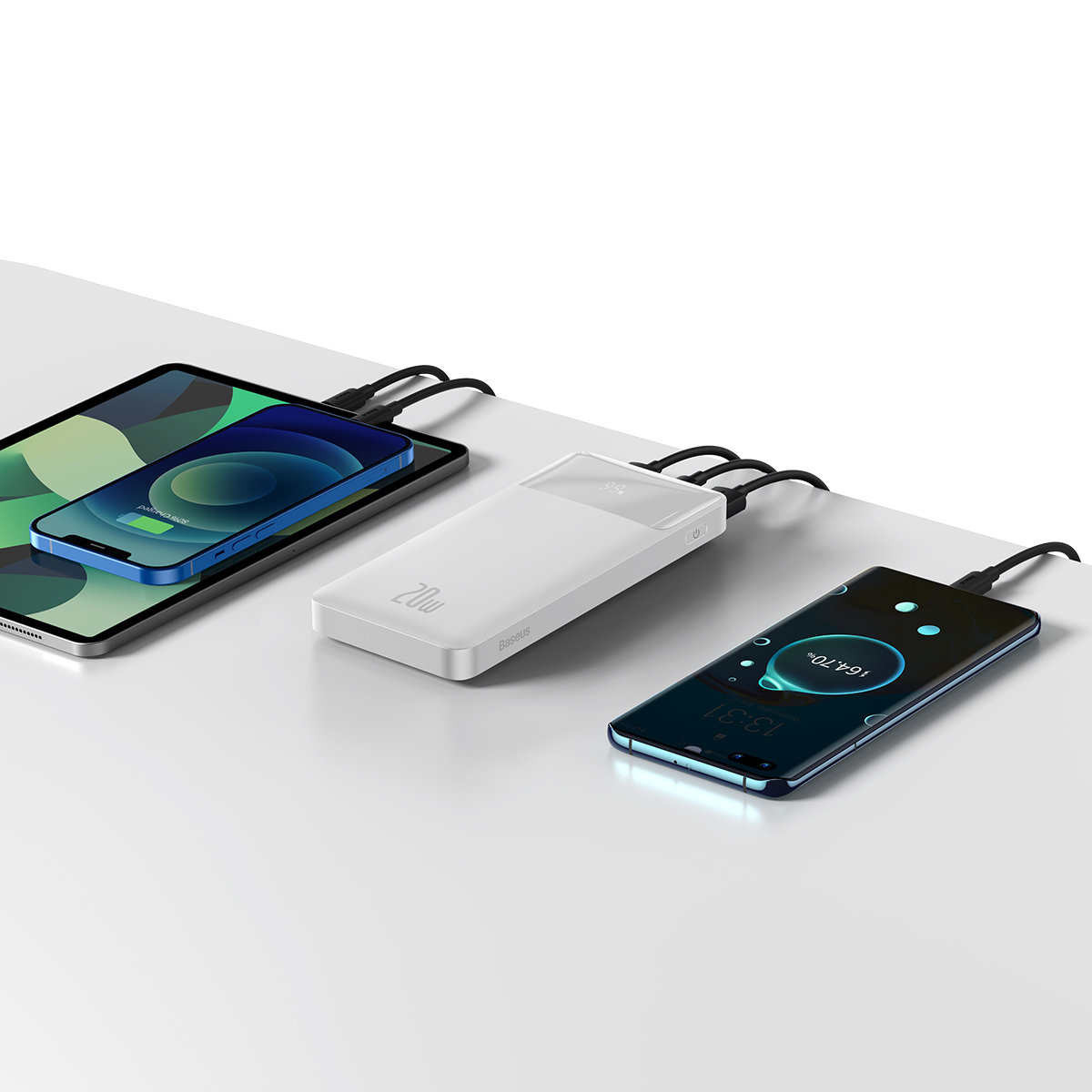 Powerbank Baseus Bipow 10000mAh 20W white (Overseas Edition) + USB-A/microUSB cable 0.25m white