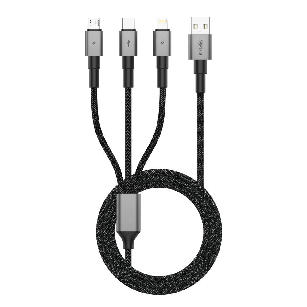 Kabel 3w1 Tech-Protect Ultraboost Dna 3in1 USB-A / Lightning, USB-C, Micro USB Cable 3a 120cm Iron Grey