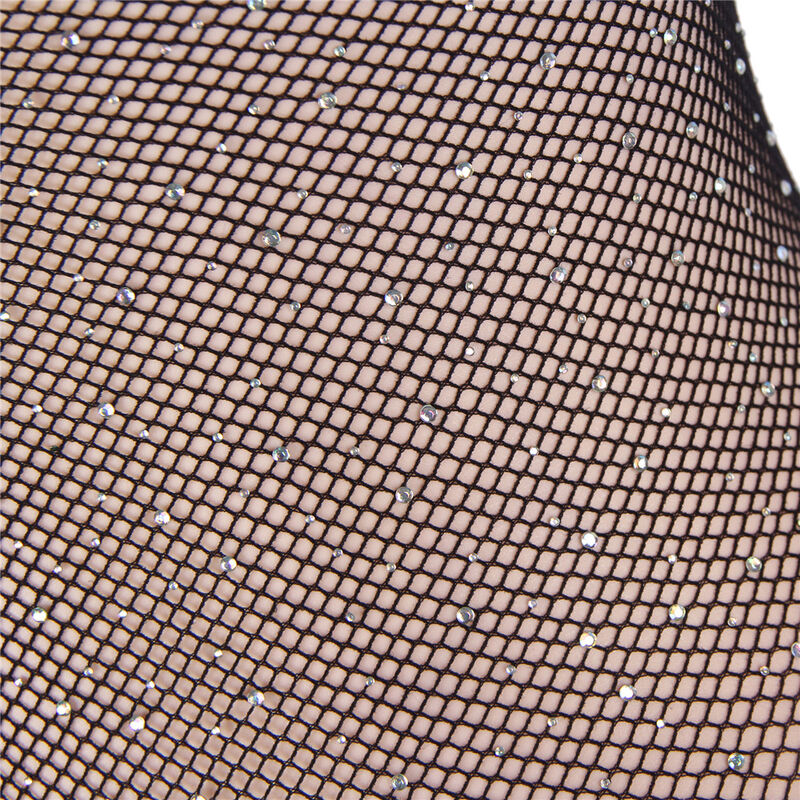 SUBBLIME - 952297 GLOSSY FISHNET BODYSTOCKING WITH OFF SHOULDERS LONG SLEEVE BLACK ONE SIZE